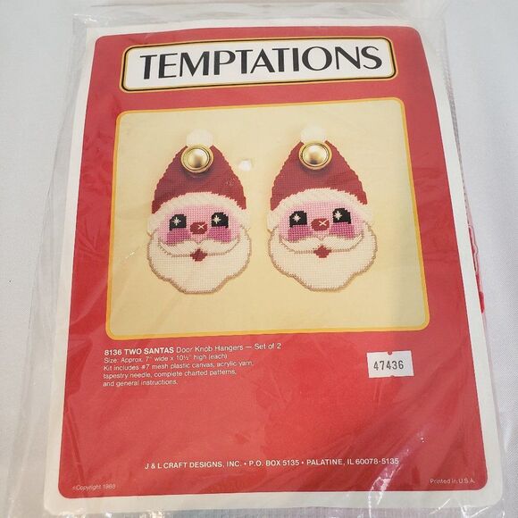 NEW Vintage 80s Easy Beginners Christmas Yarn Santa Claus Craft Kit Hangers - Picture 1 of 8